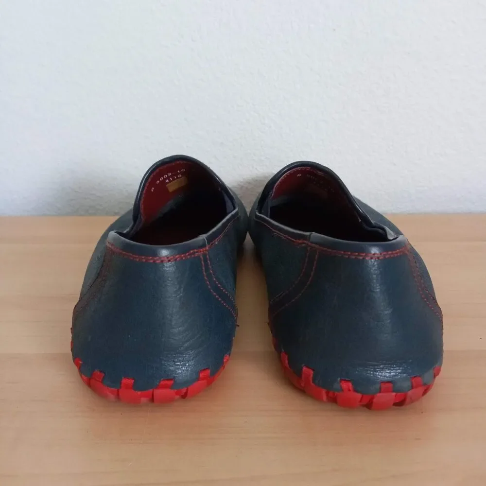 Andrew Leather Loafers Suction Slip Resistant Sole SZ 10 * 43 Blue Red Slip Ons